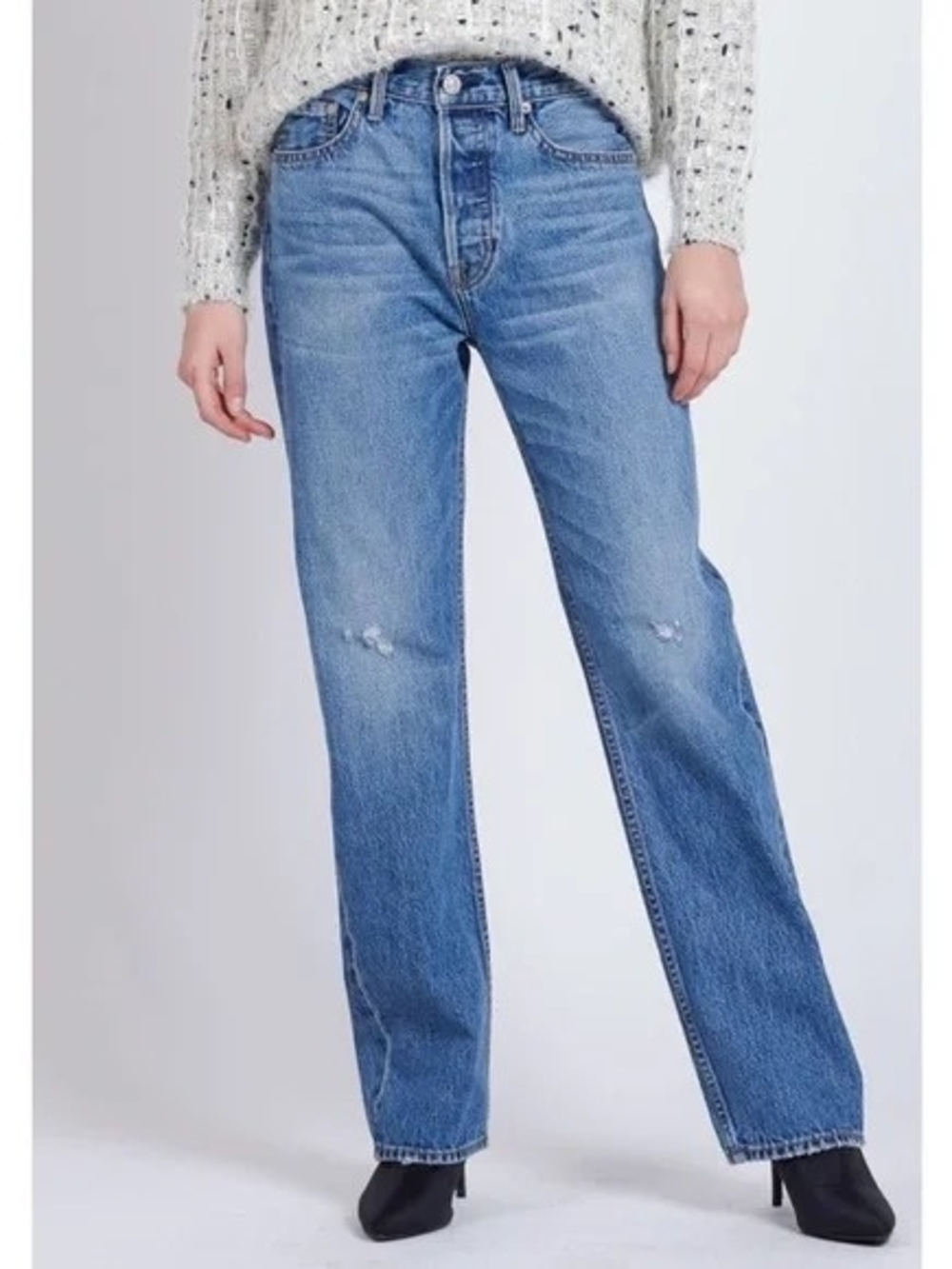 Noend Denim Classic Straight Leg Jeans in Light Blue Wash Boyfriend